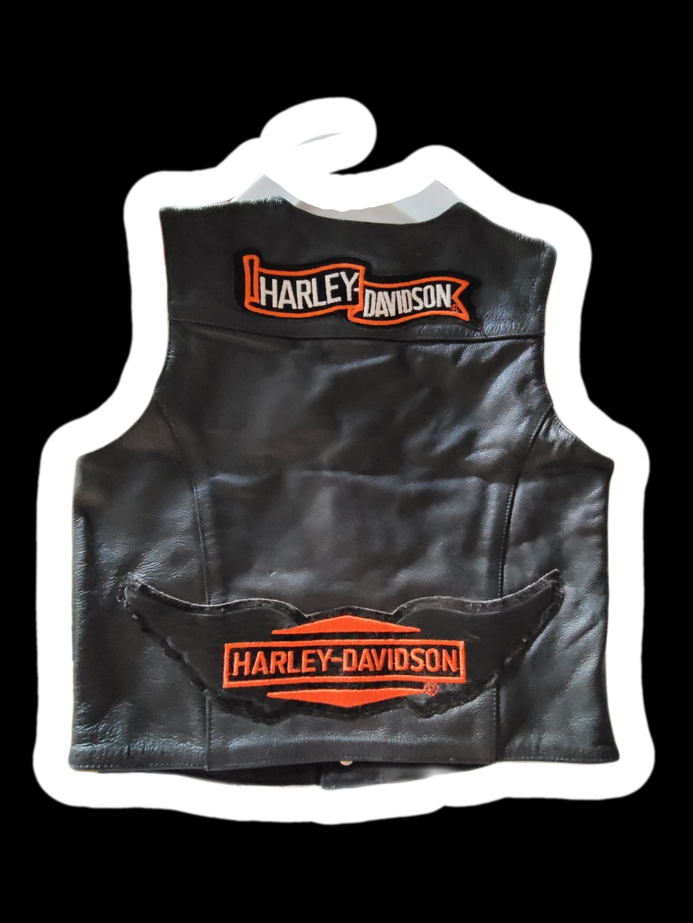Harley-Davidson Black Leather Vest with Orange Logos